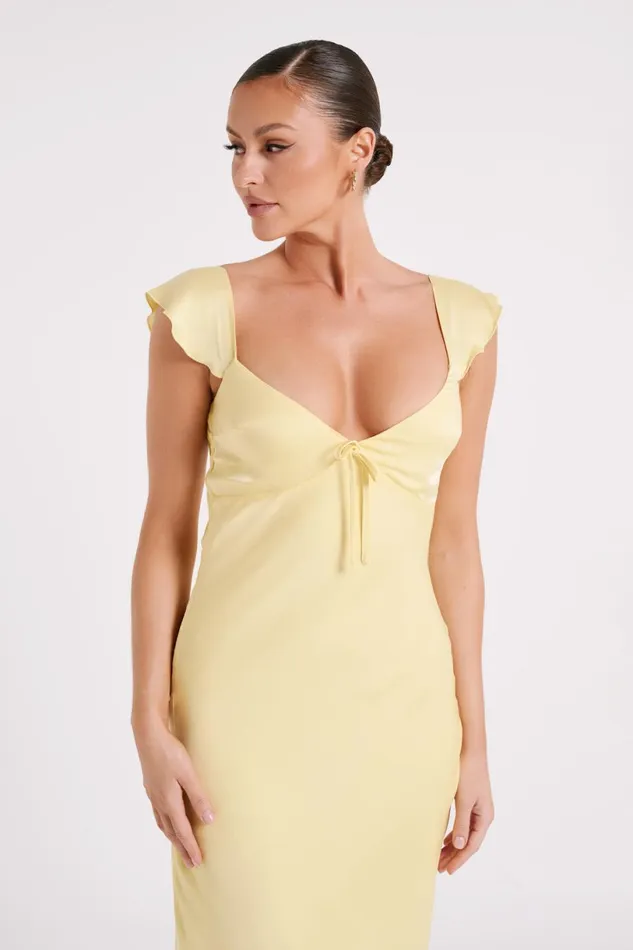 Meshki Summer Dresses Women Chantal Short Sleeve Satin Midi Dress 8211 Yellow Yellow
