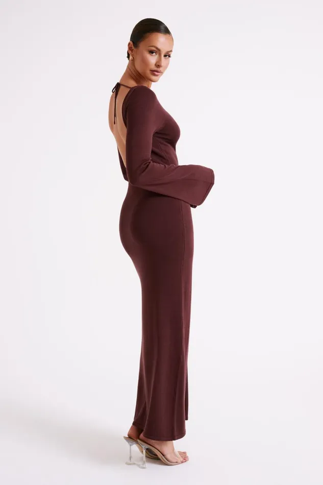 Meshki Summer Dresses Women Marleigh Flare Sleeve Knit Maxi Dress 8211 Dark Chocolate Darkchocolate Meshki Summer Dresses Women Marleigh Flare Sleeve Knit Maxi Dress 8211 Dark Chocolate Darkchocolate
