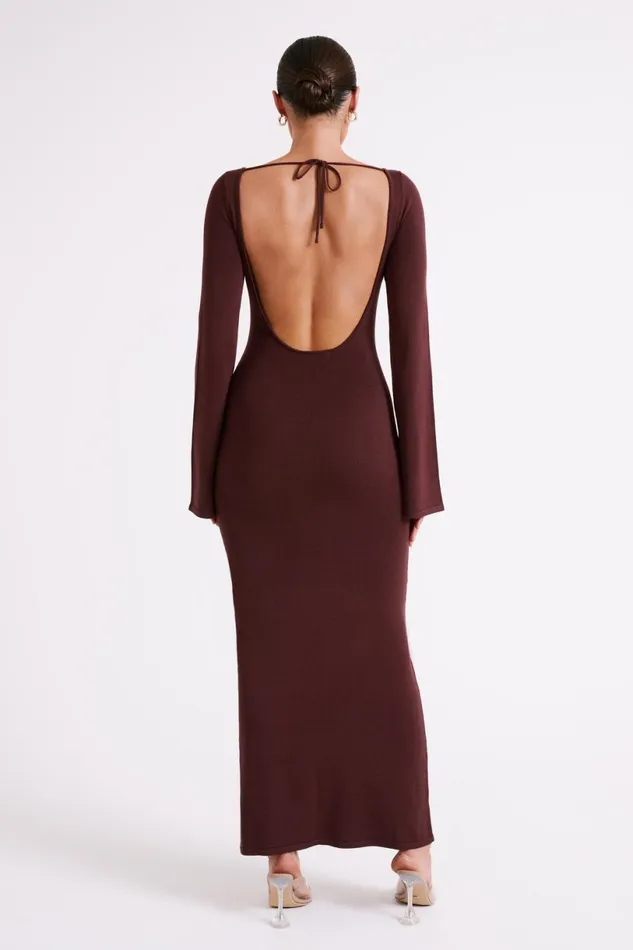 Meshki Summer Dresses Women Marleigh Flare Sleeve Knit Maxi Dress 8211 Dark Chocolate Darkchocolate
