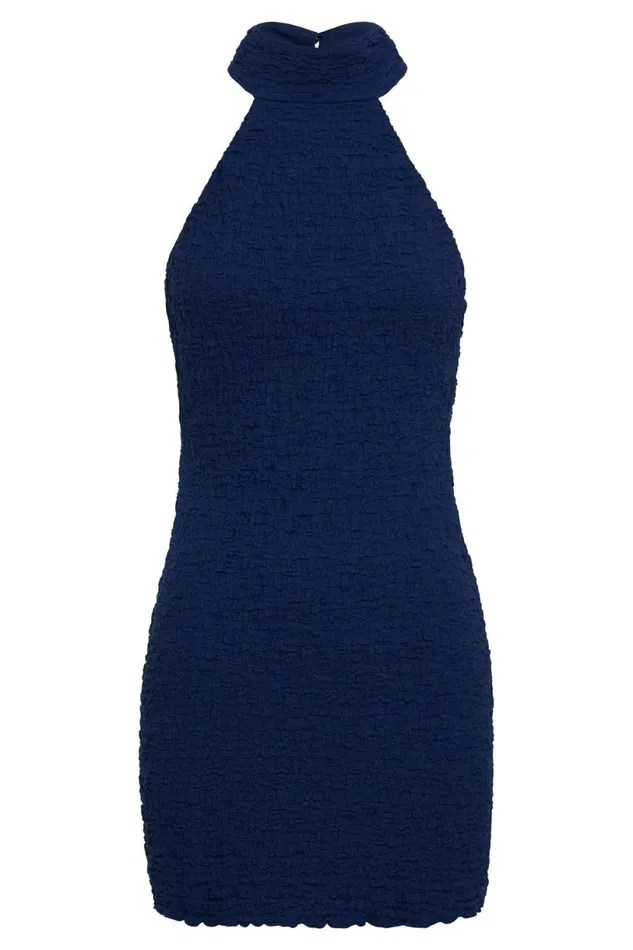 Meshki Summer Dresses Women Yuki Textured Halter Mini Dress 8211 Midnight Navy Midnightnavy