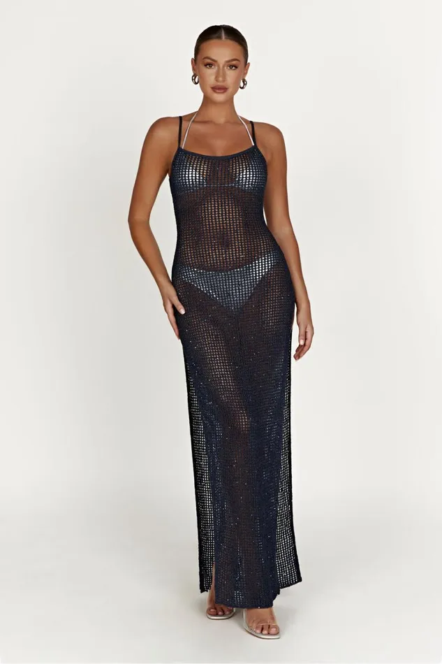 Meshki Summer Dresses Women Zelda Sequin Crochet Maxi Dress 8211 Midnight Navy Midnightnavy