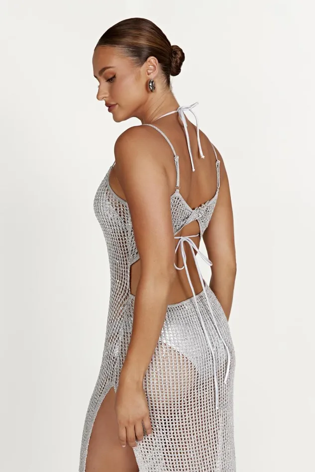 Meshki Summer Dresses Women Zelda Sequin Crochet Maxi Dress 8211 Silver Silver