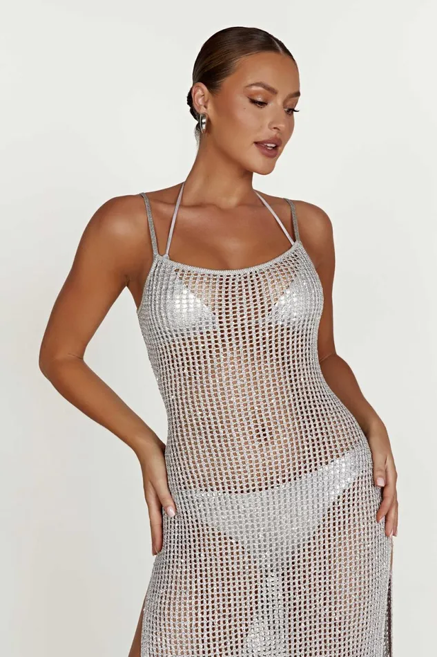 Meshki Summer Dresses Women Zelda Sequin Crochet Maxi Dress 8211 Silver Silver