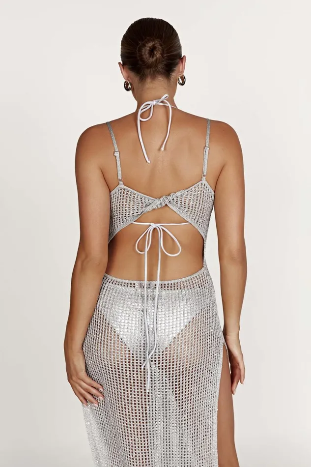 Meshki Summer Dresses Women Zelda Sequin Crochet Maxi Dress 8211 Silver Silver