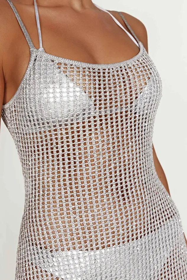 Meshki Summer Dresses Women Zelda Sequin Crochet Maxi Dress 8211 Silver Silver