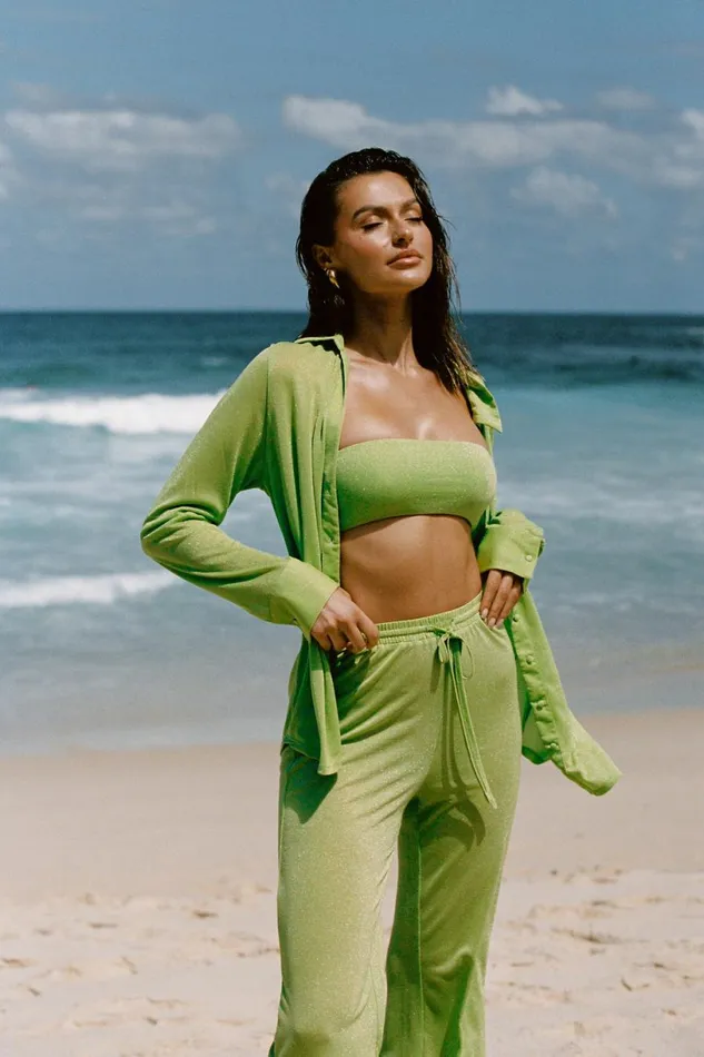 Meshki Swimwear Women Celia Swim Bandeau 8211 Lime Sparkle Limesparkle