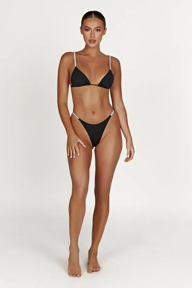 Meshki Swimwear Women Finley Diamante Band Recycled Bikini Top 8211 Black Black