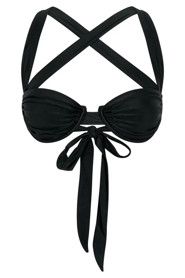 Meshki Swimwear Women Kai Recycled Nylon Ruched Underwire Bikini Top 8211 Black Black