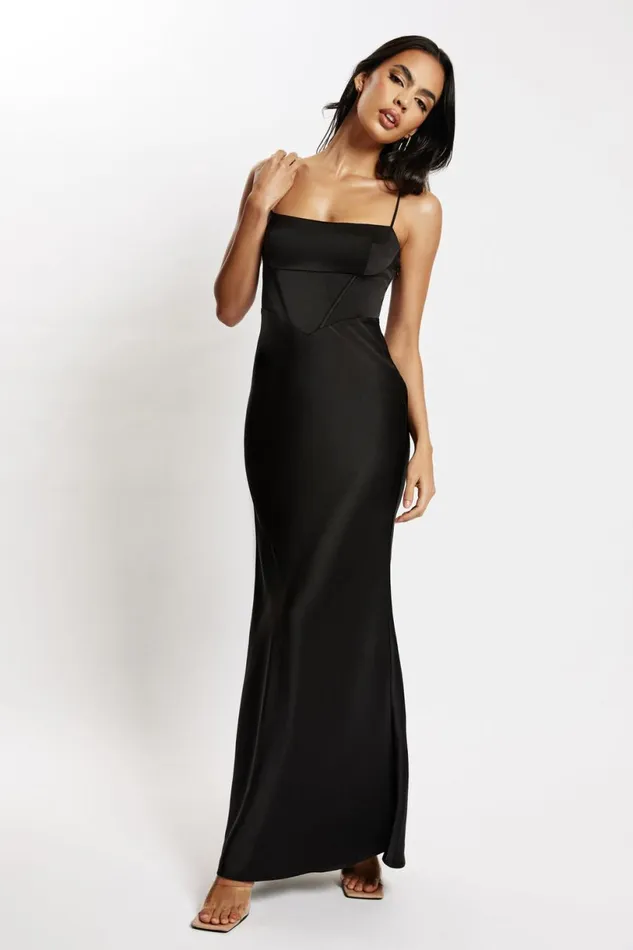 Meshki Wedding Guests Women Desirie Corset Maxi Dress 8211 Black Black