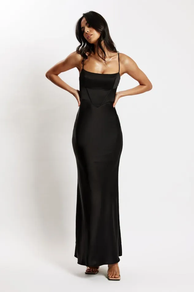 Meshki Wedding Guests Women Desirie Corset Maxi Dress 8211 Black Black