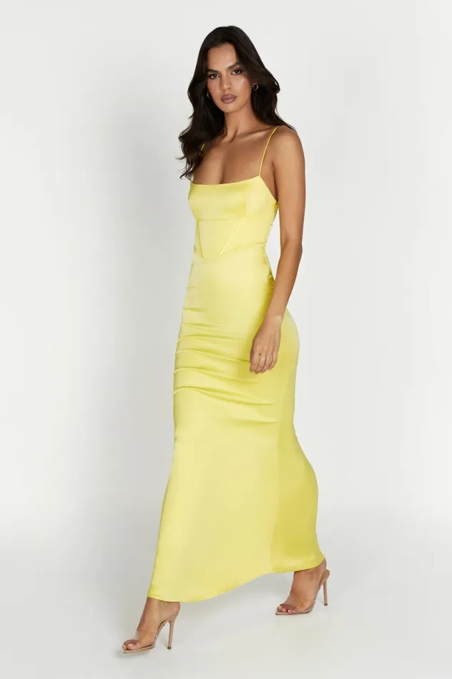 Meshki Wedding Guests Women Desirie Corset Maxi Dress 8211 Lemon Lemon