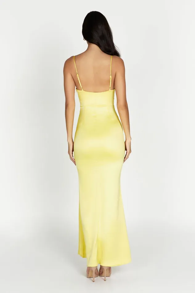 Meshki Wedding Guests Women Desirie Corset Maxi Dress 8211 Lemon Lemon
