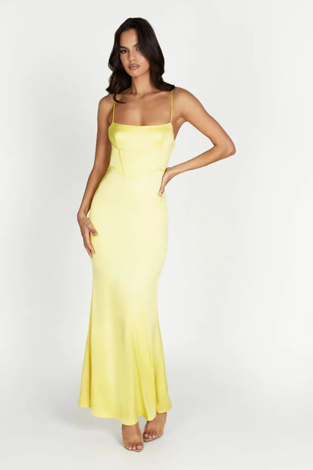 Meshki Wedding Guests Women Desirie Corset Maxi Dress 8211 Lemon Lemon
