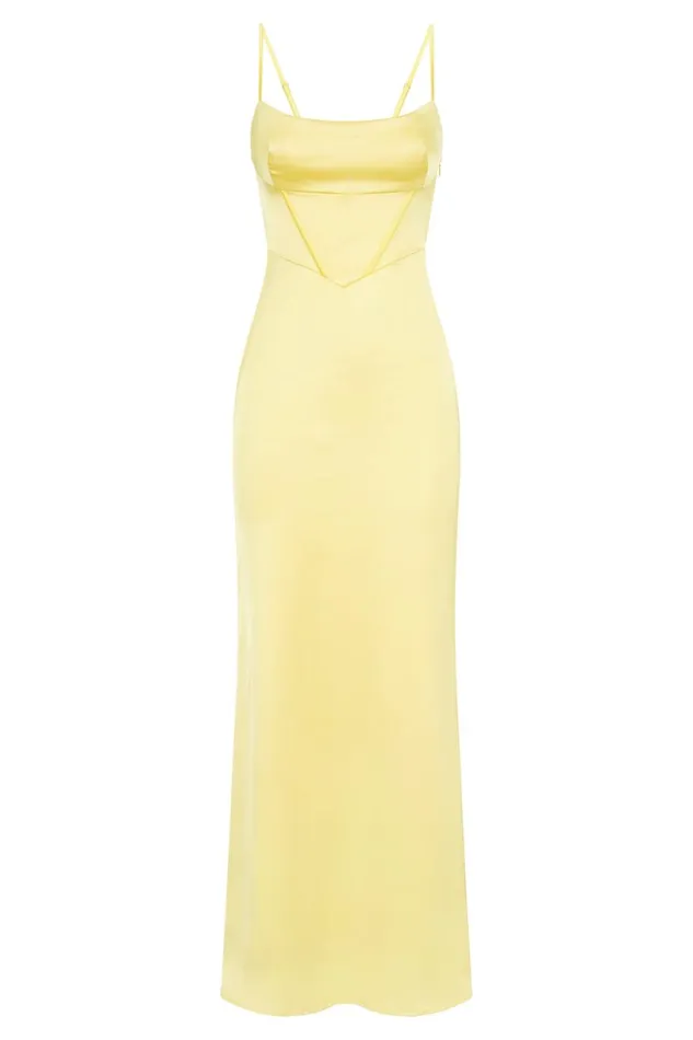 Meshki Wedding Guests Women Desirie Corset Maxi Dress 8211 Lemon Lemon