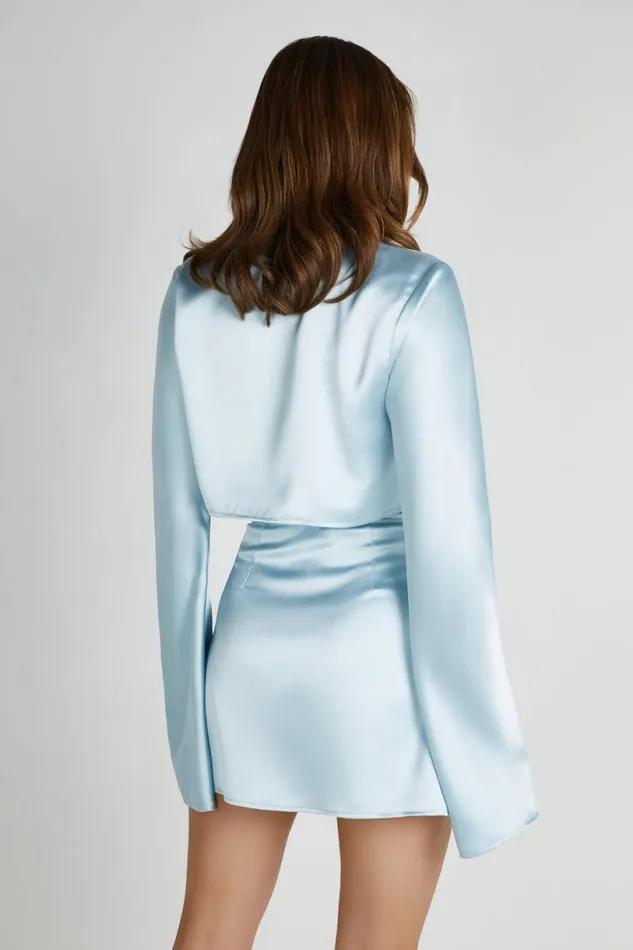 Meshki Wedding Guests Women Elaine Satin Long Sleeve Top 8211 Arctic Blue Arcticblue