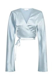 Meshki Wedding Guests Women Elaine Satin Long Sleeve Top 8211 Arctic Blue Arcticblue