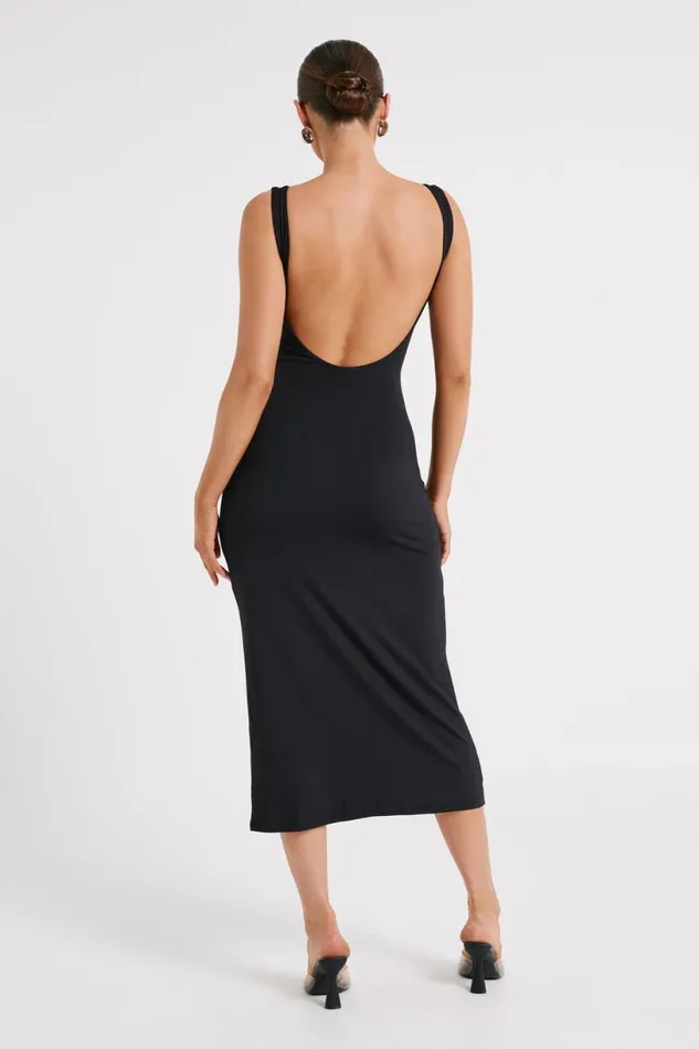 Meshki Wedding Guests Women Rosita Recycled Nylon Backless Midi Dress 8211 Black Black