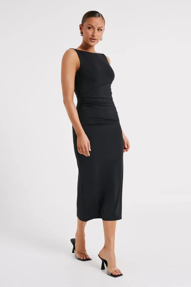 Meshki Wedding Guests Women Rosita Recycled Nylon Backless Midi Dress 8211 Black Black