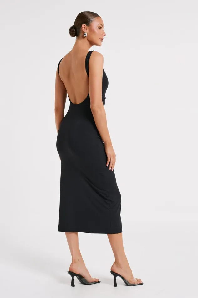 Meshki Wedding Guests Women Rosita Recycled Nylon Backless Midi Dress 8211 Black Black