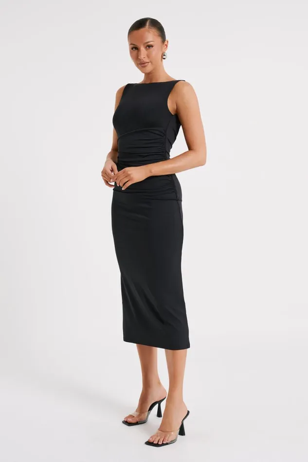 Meshki Wedding Guests Women Rosita Recycled Nylon Backless Midi Dress 8211 Black Black
