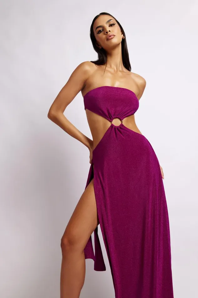 Meshki Wedding Guests Women Sierra Strapless Shimmer Dress 8211 Violet Shimmer Violetshimmer