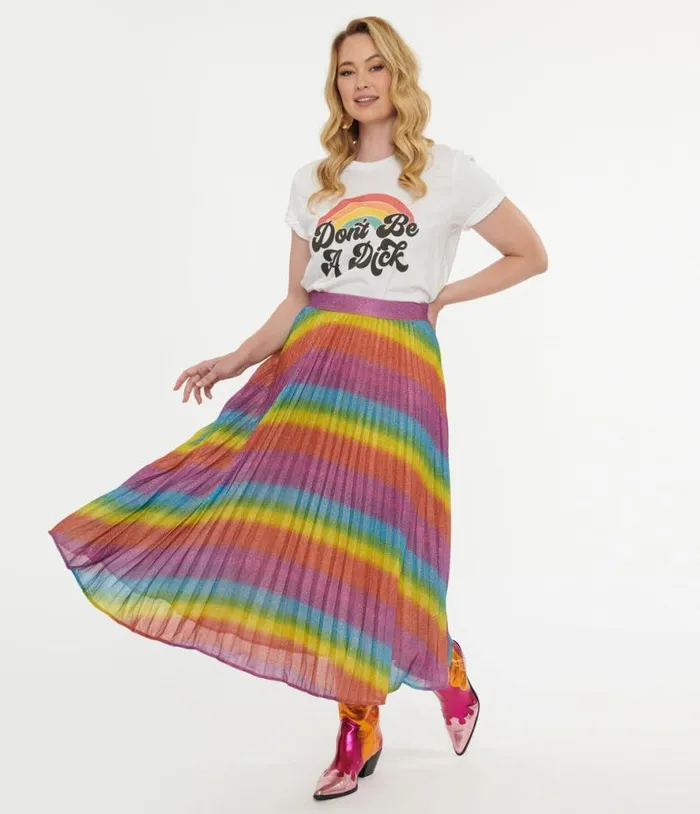 Metallic Rainbow Always Stand Out Midi Skirt DressesClothing Unique Vintage Skirts Metallic Rainbow Always Stand Out Midi Skirt DressesClothing Unique Vintage Skirts