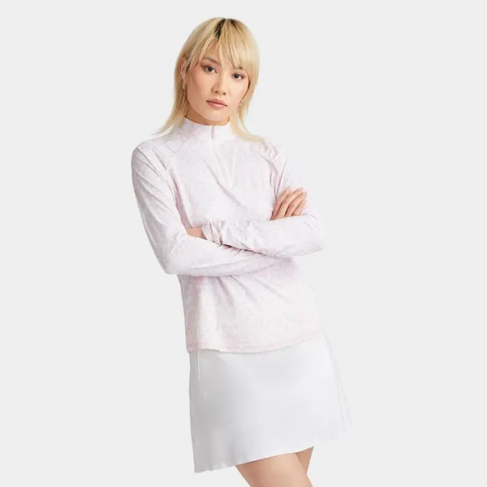 Mid Layers Women GFORE DISTORTED CHECK SILKY TECH NYLON RUCHED QUARTER ZIP PULLOVER Cameo