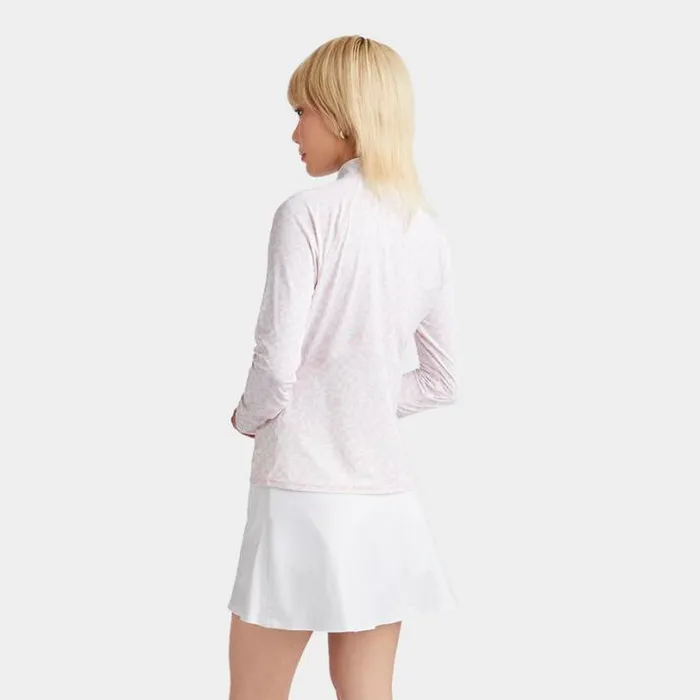 Mid Layers Women GFORE DISTORTED CHECK SILKY TECH NYLON RUCHED QUARTER ZIP PULLOVER Cameo