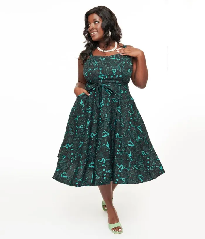 Miss Lulo Plus Size 1950s Teal Sea Witch Print Lori Swing Dress Dresses Unique Vintage Pocket Dresses Miss Lulo Plus Size 1950s Teal Sea Witch Print Lori Swing Dress Dresses Unique Vintage Pocket Dresses