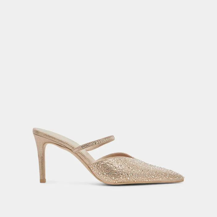 Mules and Clogs Shop Dolce Vita Kanika Crystal Heels Light Gold Fabric Light Gold Fabric