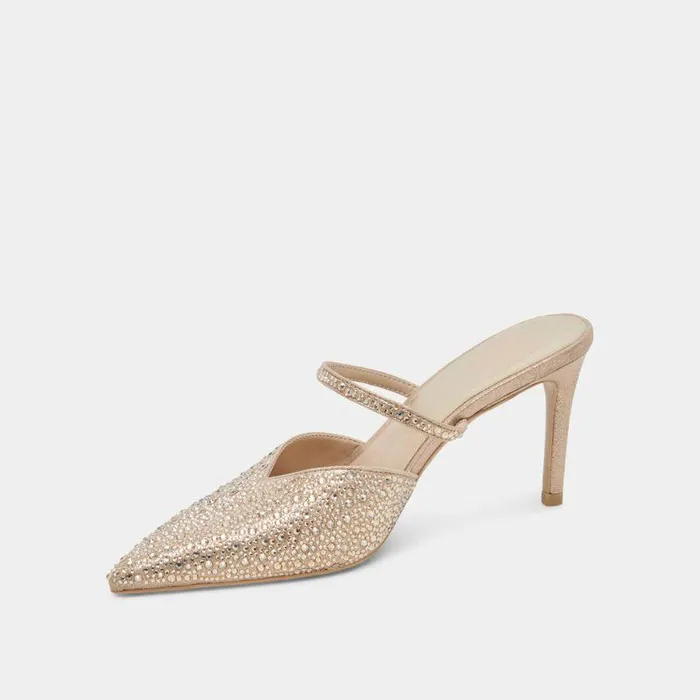 Mules and Clogs Shop Dolce Vita Kanika Crystal Heels Light Gold Fabric Light Gold Fabric