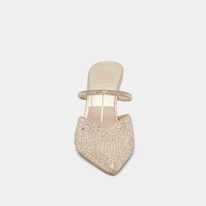 Mules and Clogs Shop Dolce Vita Kanika Crystal Heels Light Gold Fabric Light Gold Fabric