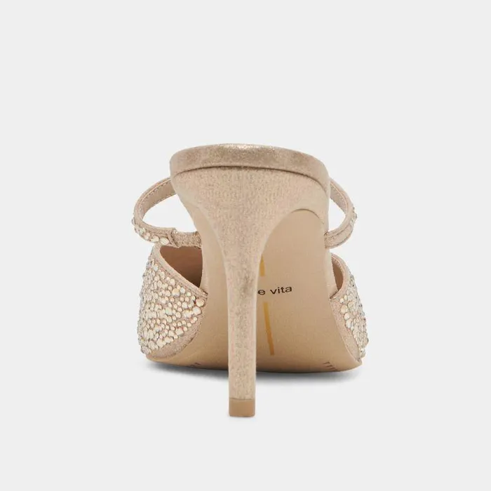 Mules and Clogs Shop Dolce Vita Kanika Crystal Heels Light Gold Fabric Light Gold Fabric