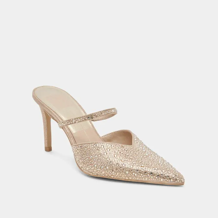 Mules and Clogs Shop Dolce Vita Kanika Crystal Heels Light Gold Fabric Light Gold Fabric