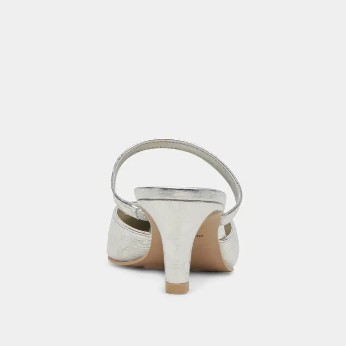 Mules and Clogs Shop Dolce Vita Kanika Mid Heels Silver Distressed Leather Silver Distressed Leather