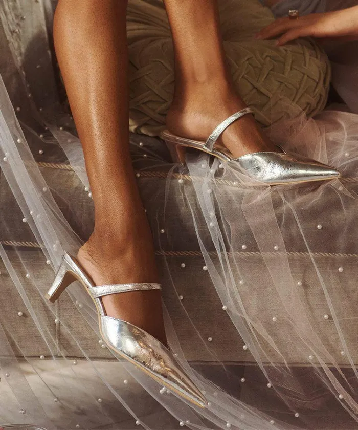 Mules and Clogs Shop Dolce Vita Kanika Mid Heels Silver Distressed Leather Silver Distressed Leather
