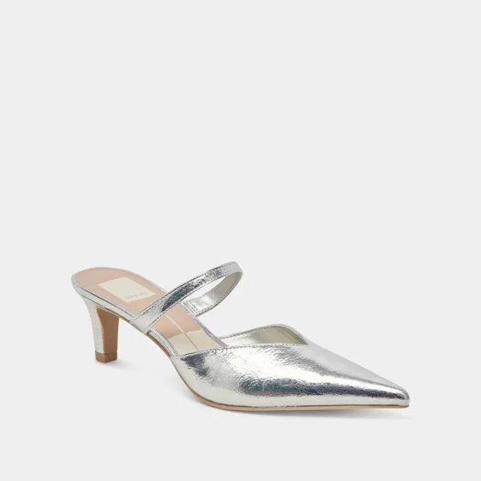 Mules and Clogs Shop Dolce Vita Kanika Mid Heels Silver Distressed Leather Silver Distressed Leather
