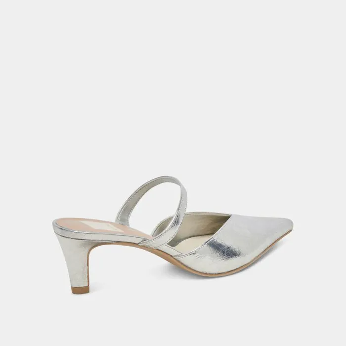 Mules and Clogs Shop Dolce Vita Kanika Mid Heels Silver Distressed Leather Silver Distressed Leather