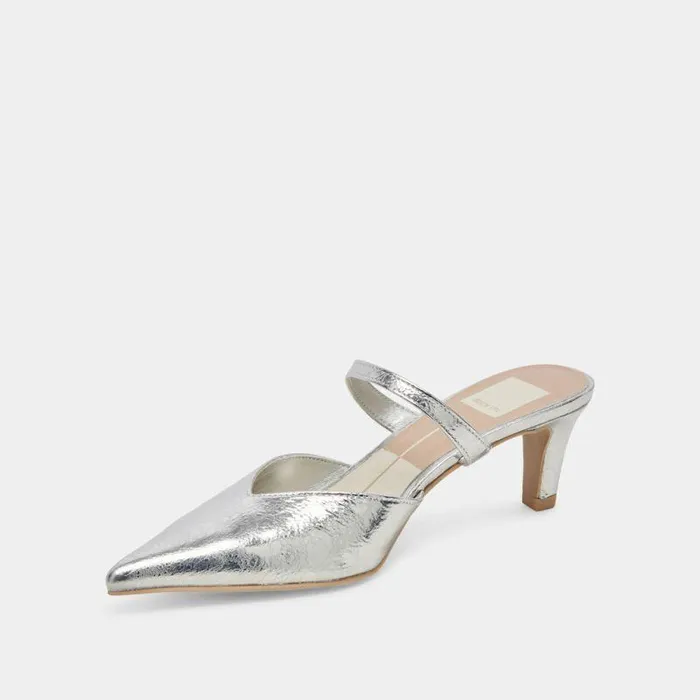 Mules and Clogs Shop Dolce Vita Kanika Mid Heels Silver Distressed Leather Silver Distressed Leather