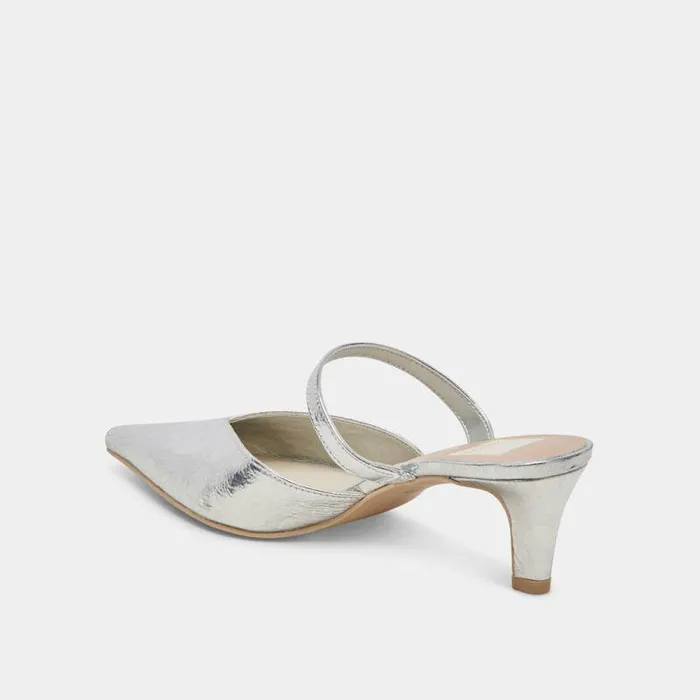 Mules and Clogs Shop Dolce Vita Kanika Mid Heels Silver Distressed Leather Silver Distressed Leather
