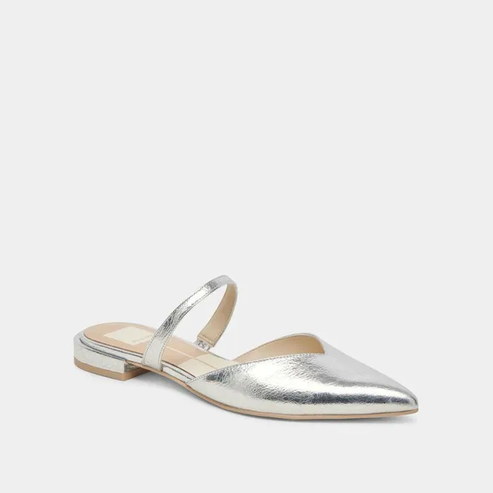 Mules and Clogs Shop Dolce Vita Kanika Wide Flats Silver Distressed Leather Silver Distressed Leather