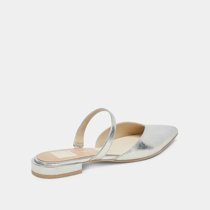 Mules and Clogs Shop Dolce Vita Kanika Wide Flats Silver Distressed Leather Silver Distressed Leather