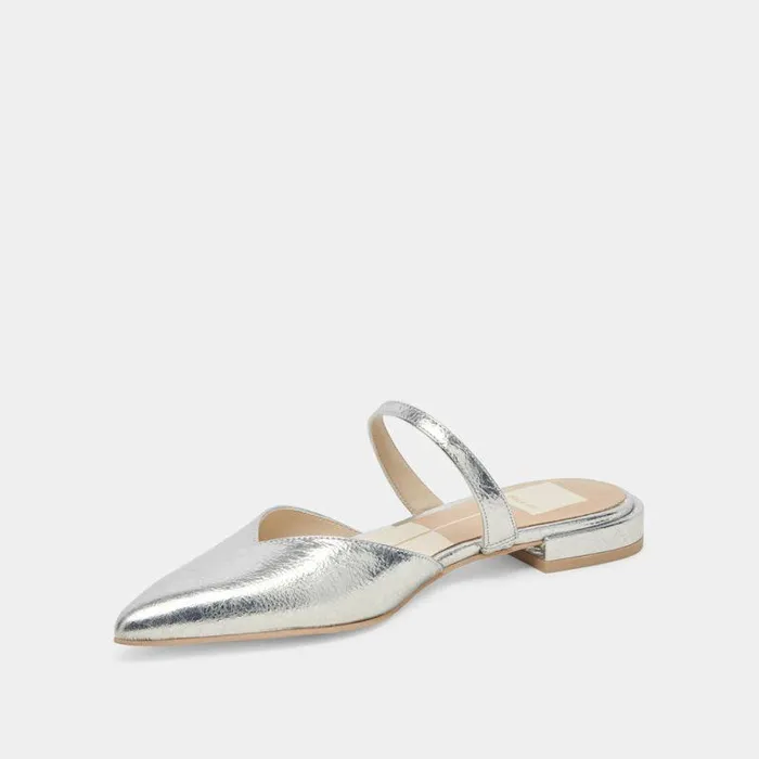 Mules and Clogs Shop Dolce Vita Kanika Wide Flats Silver Distressed Leather Silver Distressed Leather