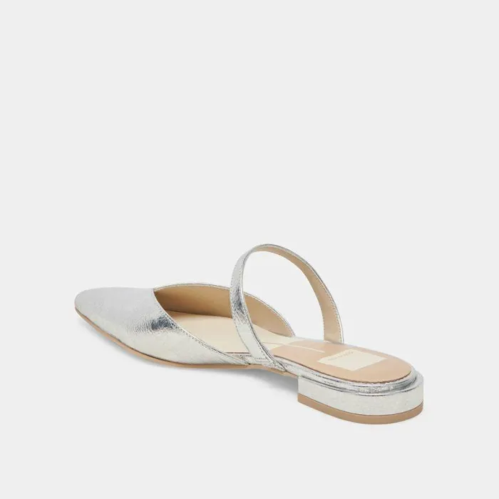 Mules and Clogs Shop Dolce Vita Kanika Wide Flats Silver Distressed Leather Silver Distressed Leather