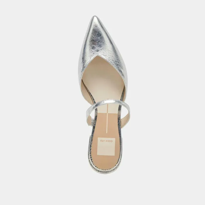Mules and Clogs Shop Dolce Vita Kanika Wide Flats Silver Distressed Leather Silver Distressed Leather