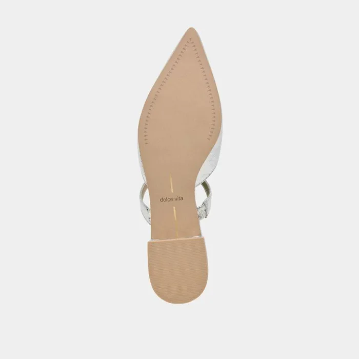 Mules and Clogs Shop Dolce Vita Kanika Wide Flats Silver Distressed Leather Silver Distressed Leather