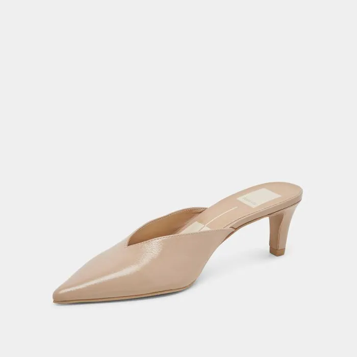 Mules and Clogs Shop Dolce Vita Sarina Heels Beige Crinkle Patent Beige Crinkle Patent