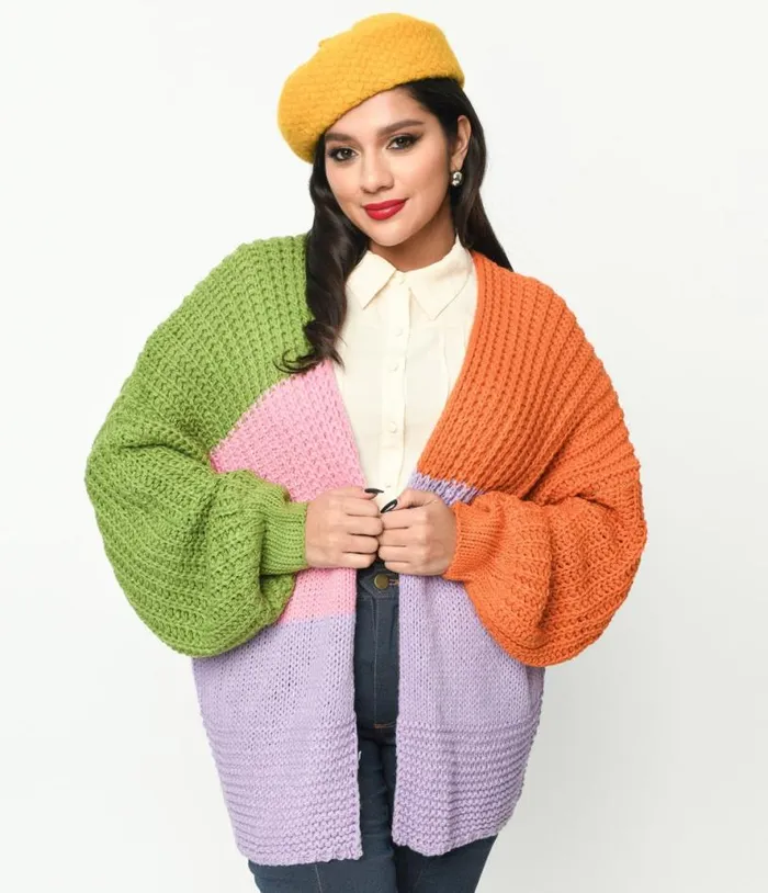 Multicolor Color Block Open Cardigan Clothing Unique Vintage Sweaters and Cardigans Multicolor Color Block Open Cardigan Clothing Unique Vintage Sweaters and Cardigans