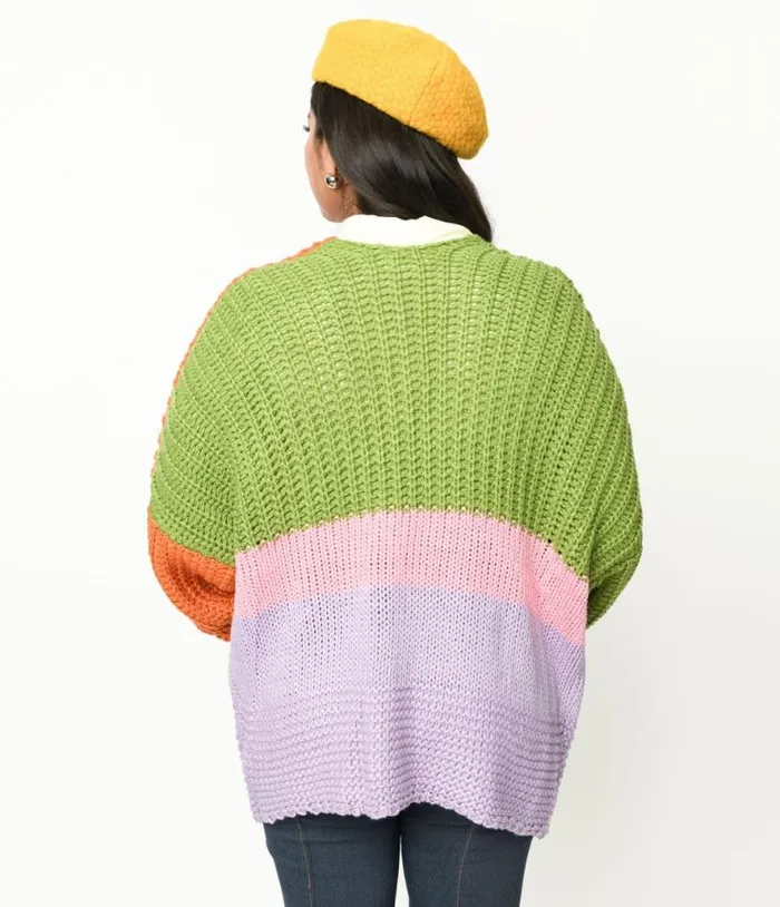 Multicolor Color Block Open Cardigan Clothing Unique Vintage Sweaters and Cardigans