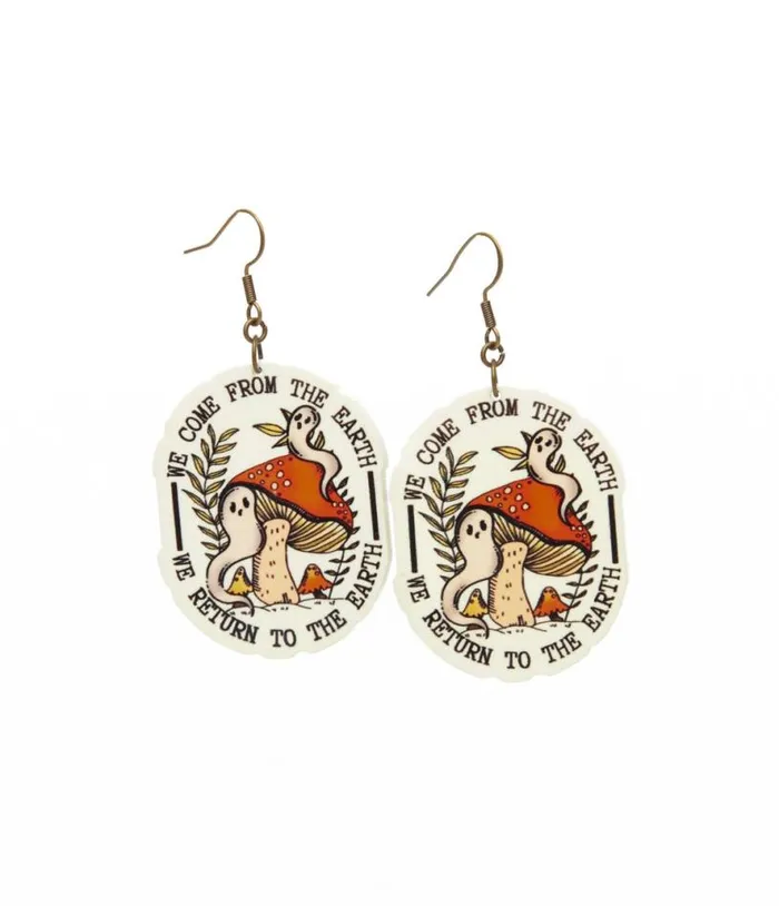 Mushrooms and Ghosties Cottagecore Earrings Accessories Unique Vintage Earrings